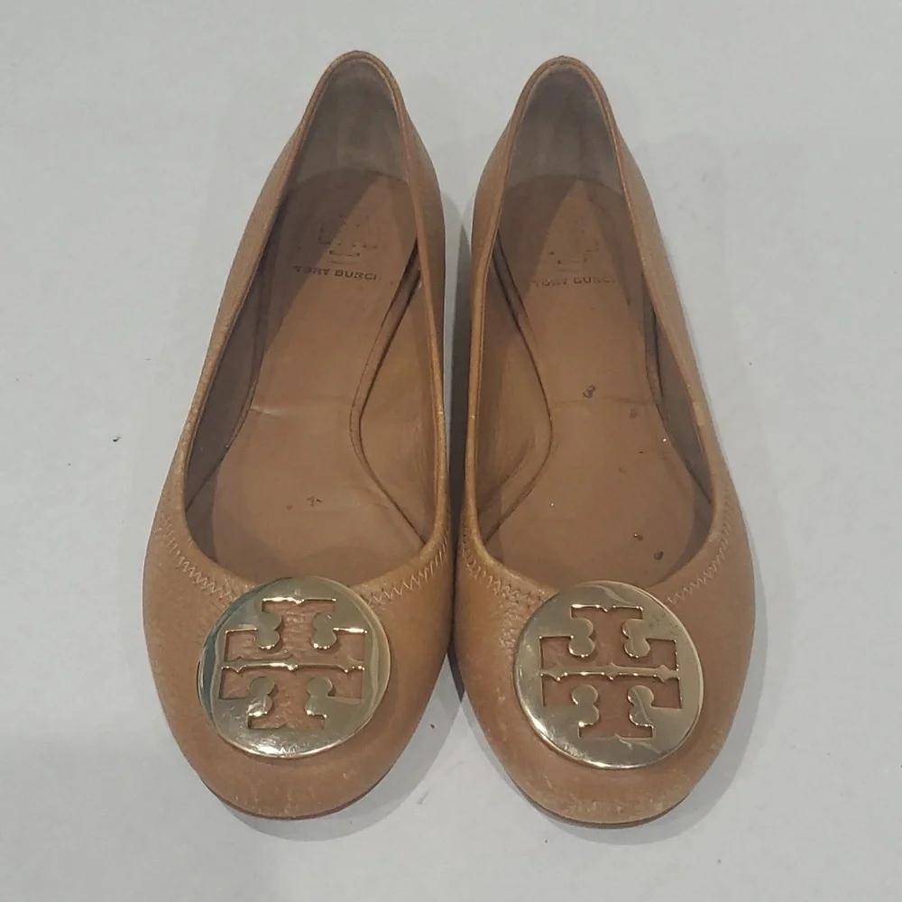 Tory Burch Reva Ballet Flats Royal Tan Tumbled 9M